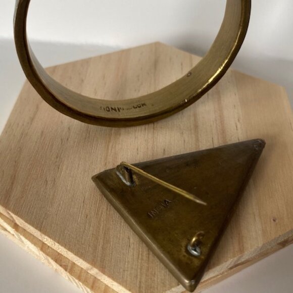 Vintage Indian Brass with Blue stones Triangle Brooch and Bangle - Picture 4 of 9